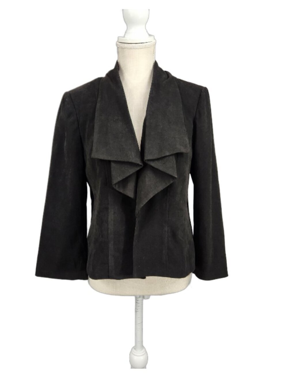 Velvet Open Front Jacket Women's M Black Drape Collar Evening Dressbarn Formal